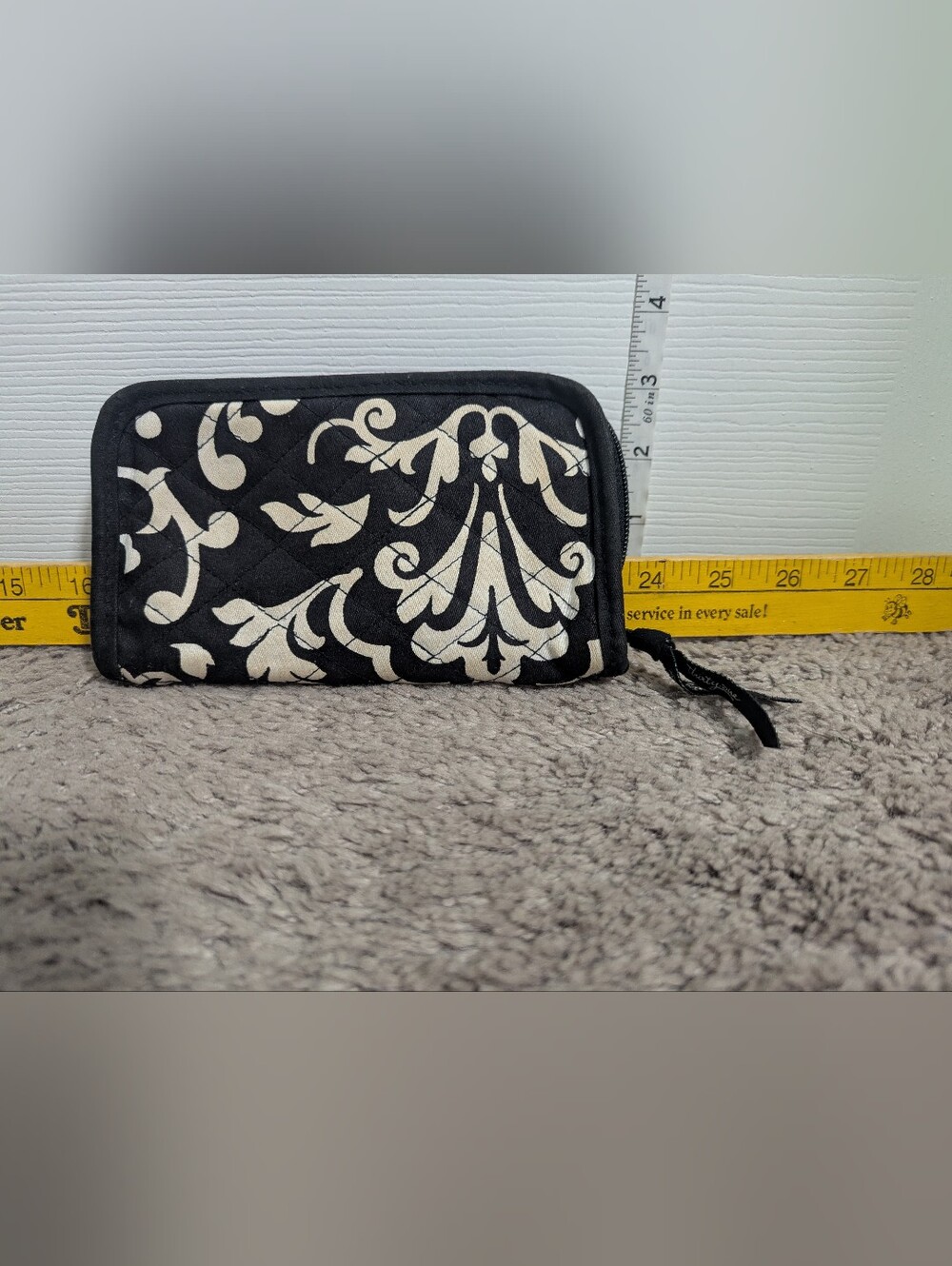 Vera Bradley Black and Cream Floral Quilted Zip Wallet